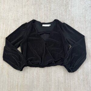 ASTR The Label Faux Wrap Surplice Ribbed Long Sleeve Crop Top Blouse S